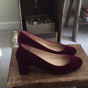 Velvet stacked heel